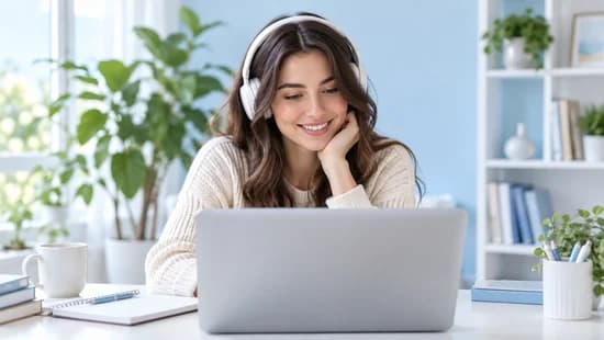 Student learning online with headphones